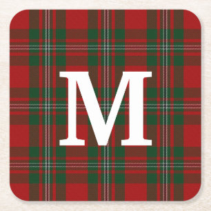 Clan MacGregor Tartan Plaid Monogrammed Square Paper Coaster
