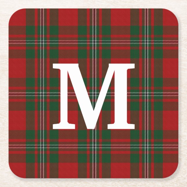 Clan MacGregor Tartan Plaid Monogrammed Square Paper Coaster (Front)