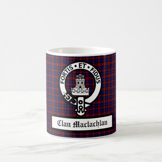 Clan Machlachlan Crest Badge & Tartan Customisable Coffee Mug (Center)
