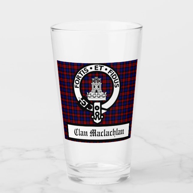 Clan Machlachlan Crest Badge &Tartan Customisable Glass (Front)