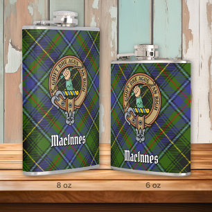 Clan MacInnes Crest over Tartan Hip Flask