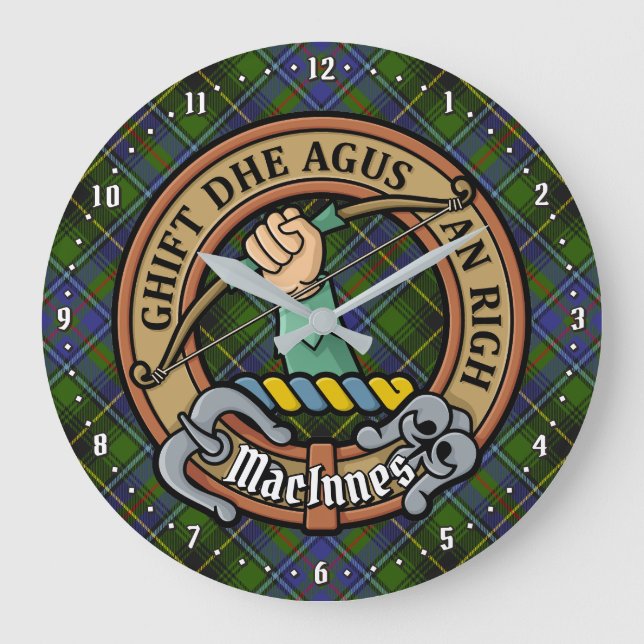 Clan MacInnes Crest over Tartan Large Clock (Front)