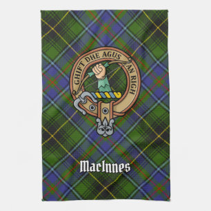 Clan MacInnes Crest over Tartan Tea Towel