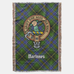 Clan MacInnes Crest over Tartan Throw Blanket