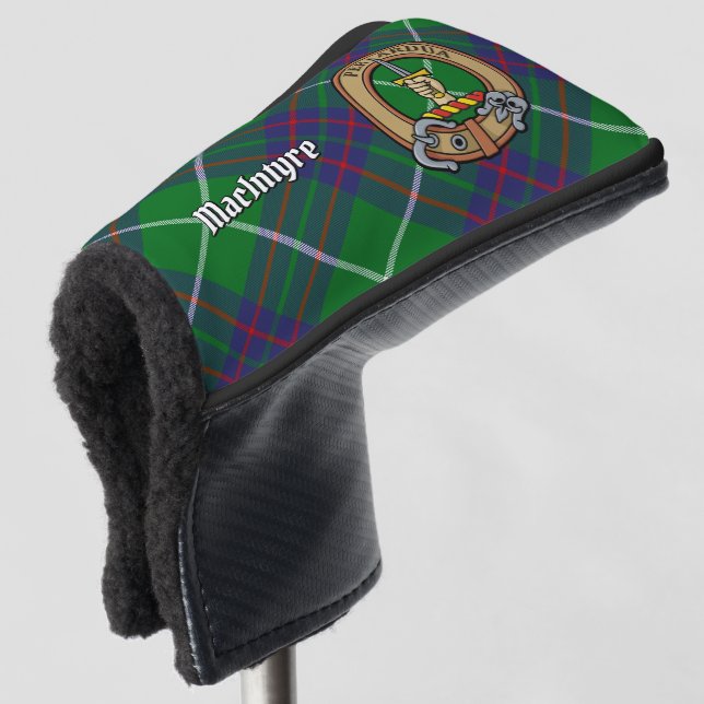 Clan MacIntyre Crest over Hunting Tartan Golf Head Cover (3/4 Front)