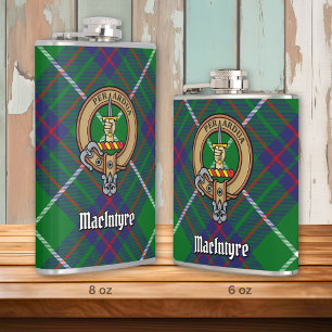Clan MacIntyre Crest over Hunting Tartan Hip Flask