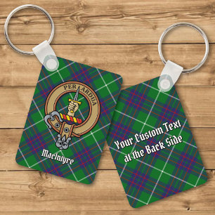 Clan MacIntyre Crest over Hunting Tartan Keychain