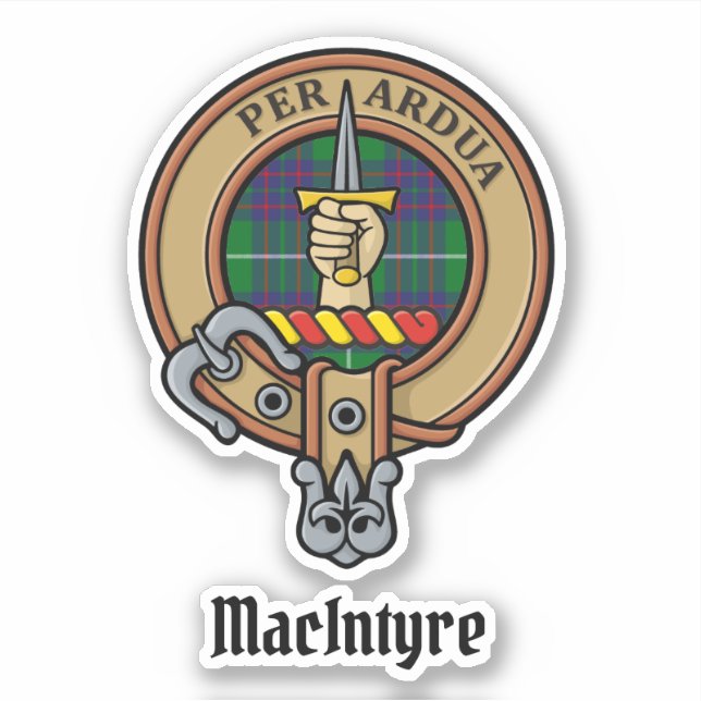Clan MacIntyre Crest over Hunting Tartan Sticker (Front)