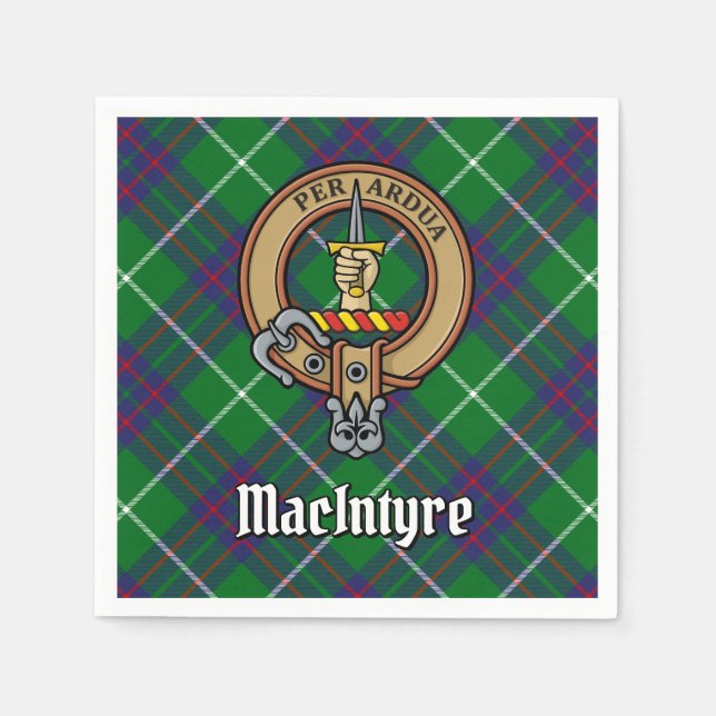 Clan MacIntyre Crest over Tartan Napkin (Front)