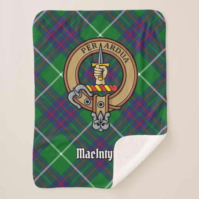 Clan MacIntyre Crest over Tartan Sherpa Blanket (Front)