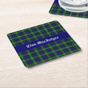Clan MacIntyre Tartan Customisable Square Paper Coaster