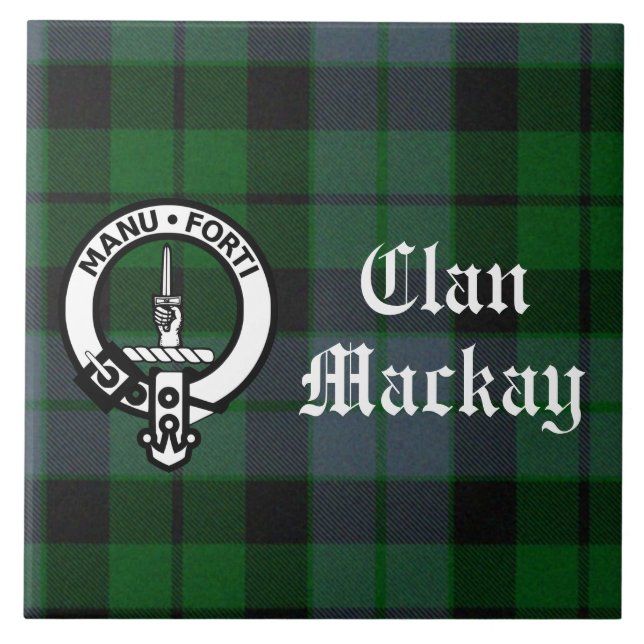 Clan Mackay Crest Badge & Tartan Customisable Ceramic Tile (Front)