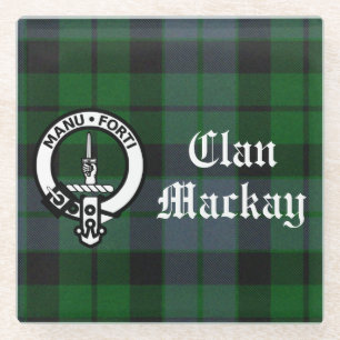 Clan Mackay Crest Badge & Tartan Customisable Glass Coaster