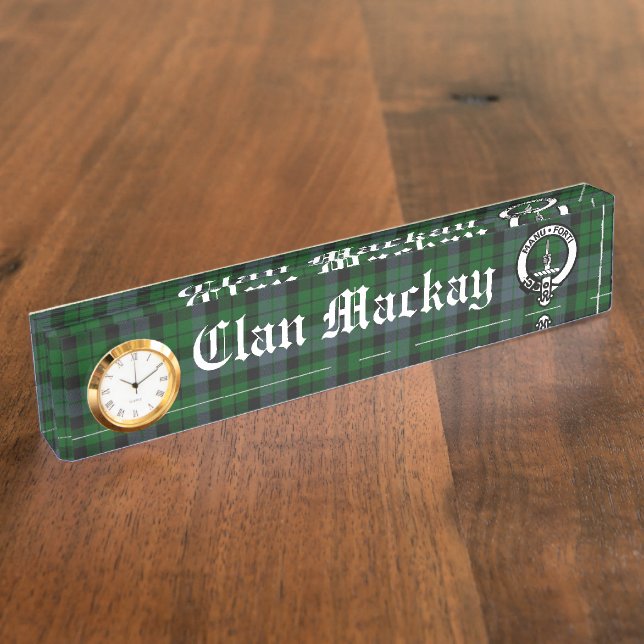 Clan Mackay Crest Badge & Tartan Customisable  Nameplate (Side)