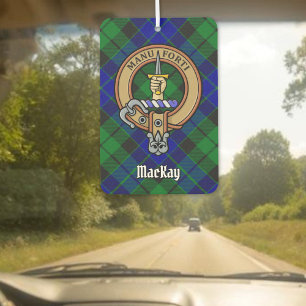 Clan MacKay Crest over Blue Tartan Car Air Freshener