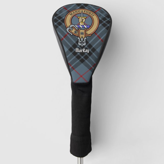Clan MacKay Crest over Blue Tartan Golf Head Cover (Front)
