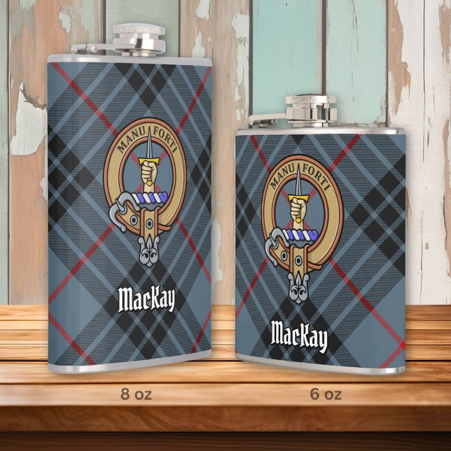 Clan MacKay Crest over Blue Tartan Hip Flask (Creator Uploaded)