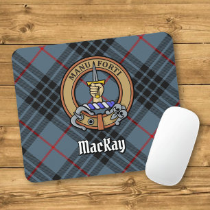 Clan MacKay Crest over Blue Tartan Mouse Pad