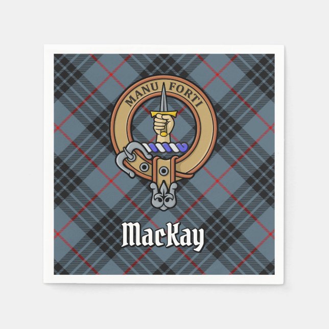 Clan MacKay Crest over Blue Tartan Napkin (Front)