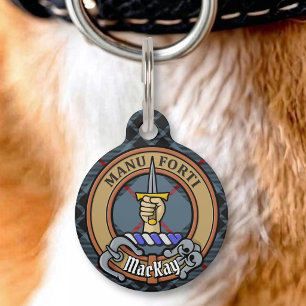 Clan MacKay Crest over Blue Tartan Pet Tag