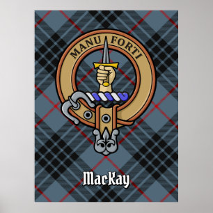 Clan MacKay Crest over Blue Tartan Poster