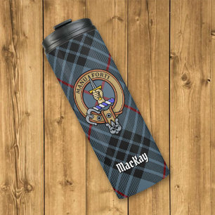 Clan MacKay Crest over Blue Tartan Thermal Tumbler