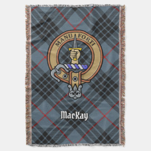 Clan MacKay Crest over Blue Tartan Throw Blanket