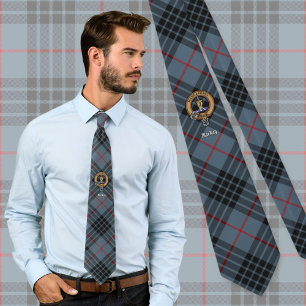 Clan MacKay Crest over Blue Tartan Tie