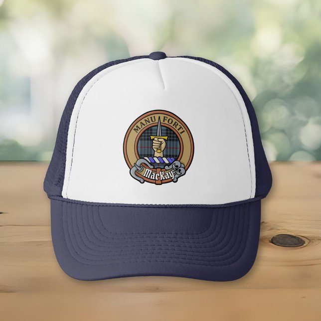 Clan MacKay Crest over Blue Tartan Trucker Hat (Creator Uploaded)