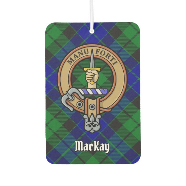 Clan MacKay Crest over Tartan Car Air Freshener (Front)