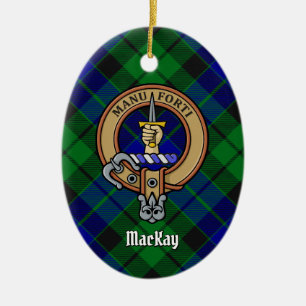 Clan MacKay Crest over Tartan Ceramic Ornament