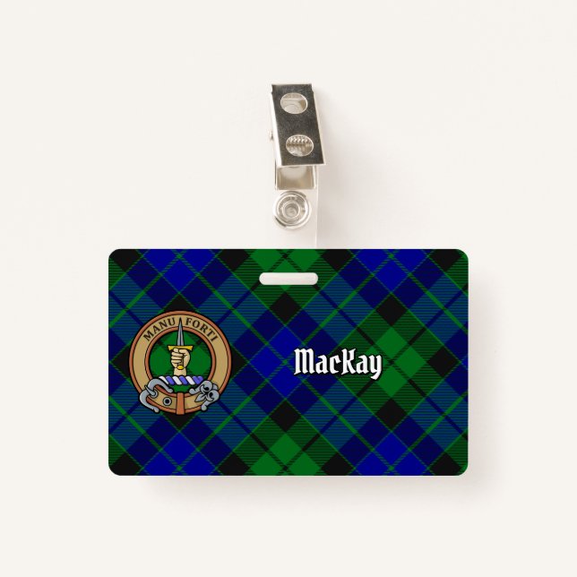 Clan MacKay Crest over Tartan ID Badge (Front with Clip)