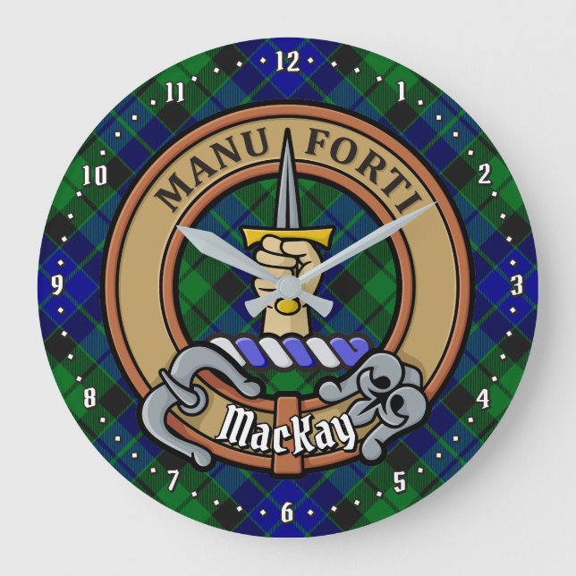 Clan MacKay Crest over Tartan Large Clock (Front)