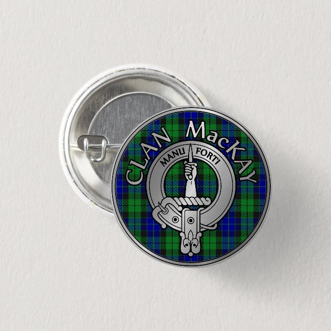 Clan MacKay Crest & Tartan 3 Cm Round Badge (Front & Back)