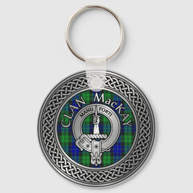 Clan MacKay Crest & Tartan Knot Keychain (Front)
