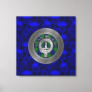 Clan MacKay Crest & Tartan Knot on Thistle Canvas Print
