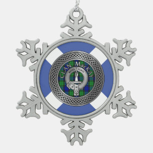 Clan MacKay Crest & Tartan Knot Snowflake Pewter Christmas Ornament