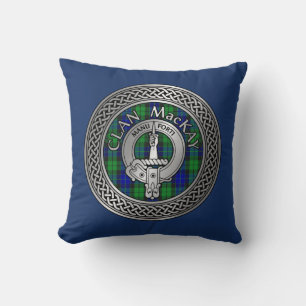 Clan MacKay Crest & Tartan Knot Throw Pillow