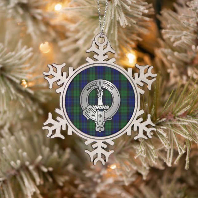 Clan MacKay Crest & Tartan Snowflake Pewter Christmas Ornament (Tree)