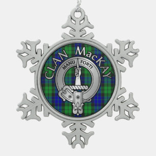 Clan MacKay Crest & Tartan Snowflake Pewter Christmas Ornament