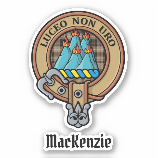 Clan MacKenzie Crest over Brown Hunting Tartan (Front)