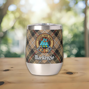 Clan MacKenzie Crest over Brown Hunting Tartan