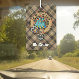 Clan MacKenzie Crest over Brown Hunting Tartan Car Air Freshener