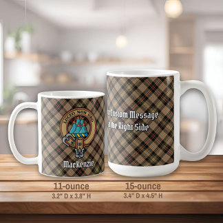Clan MacKenzie Crest over Brown Hunting Tartan Coffee Mug