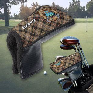 Clan MacKenzie Crest over Brown Hunting Tartan Golf Head Cover