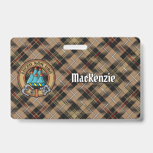 Clan MacKenzie Crest over Brown Hunting Tartan ID Badge