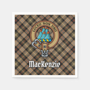 Clan MacKenzie Crest over Brown Hunting Tartan Napkin