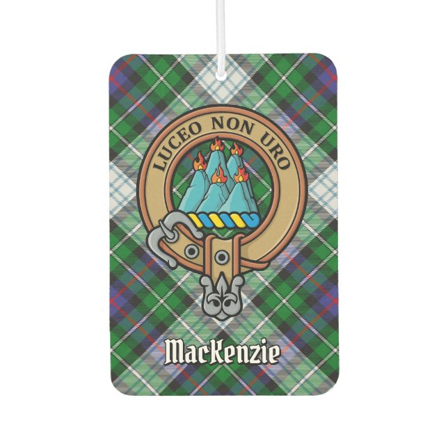Clan MacKenzie Crest over Dress Tartan Car Air Freshener (Front)