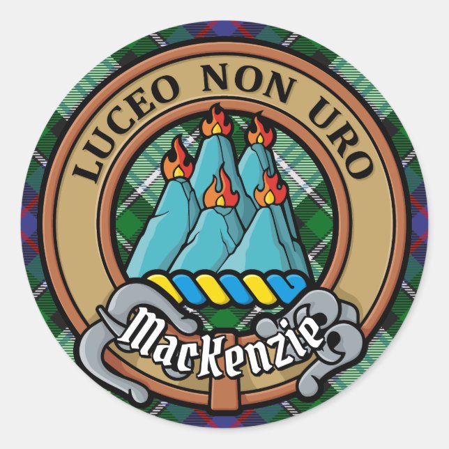 Clan MacKenzie Crest over Dress Tartan Classic Round Sticker (Front)