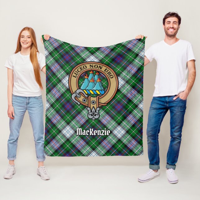 Clan MacKenzie Crest over Dress Tartan Fleece Blanket (In Situ)